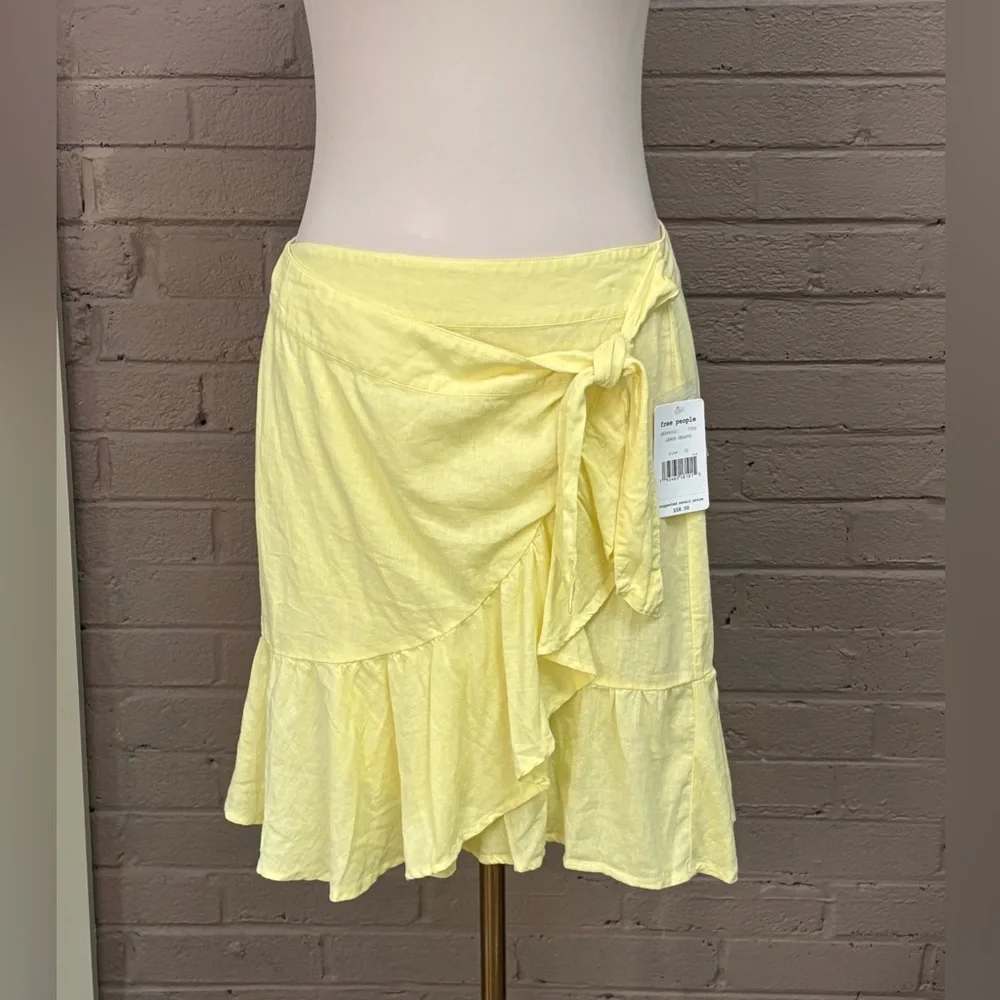 Free People  NWT   Linen Blend Yellow Wrap Skirt  10